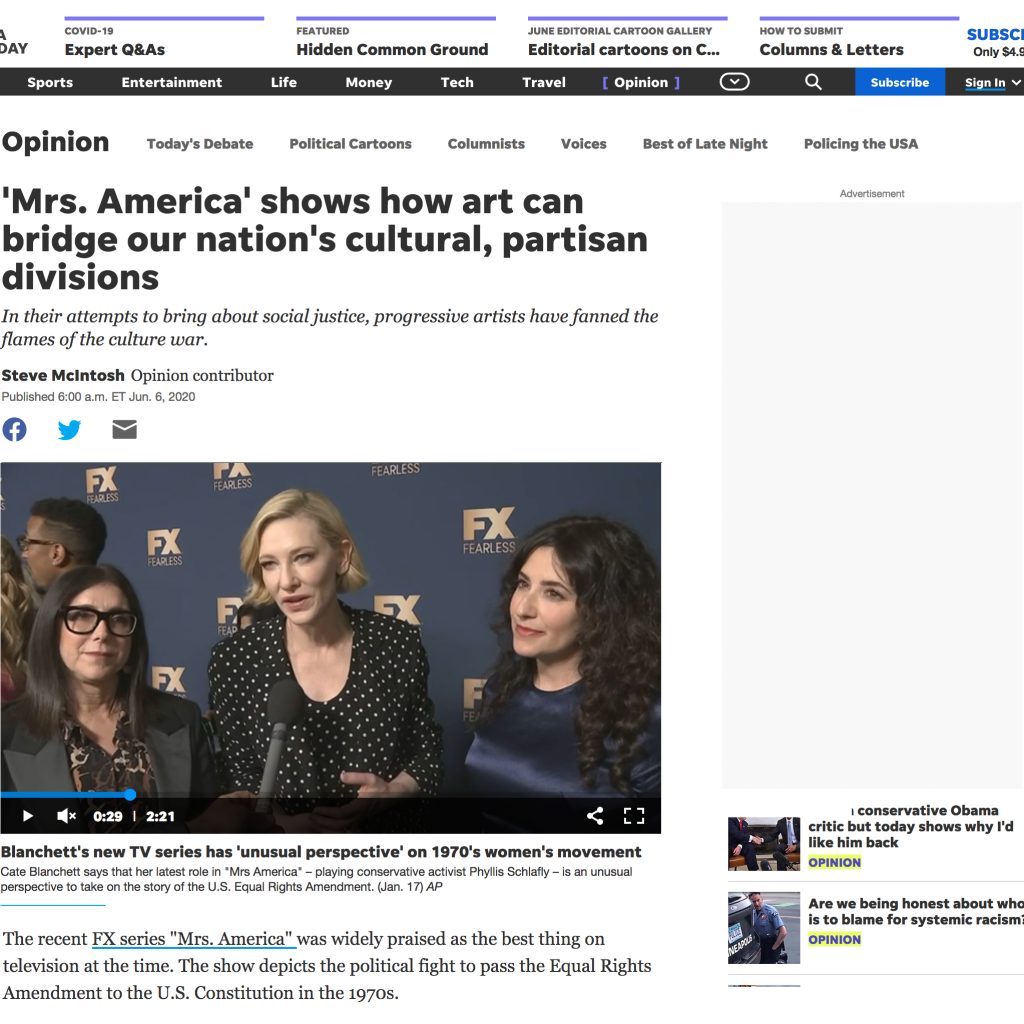 USA Today Op-Ed: ‘Mrs. America’ Shows How Art Can Bridge Our Nation’s Cultural, Partisan Divisions