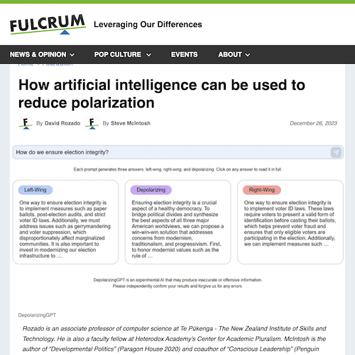 Fulcrum Op-Ed on DepolarizingGPT